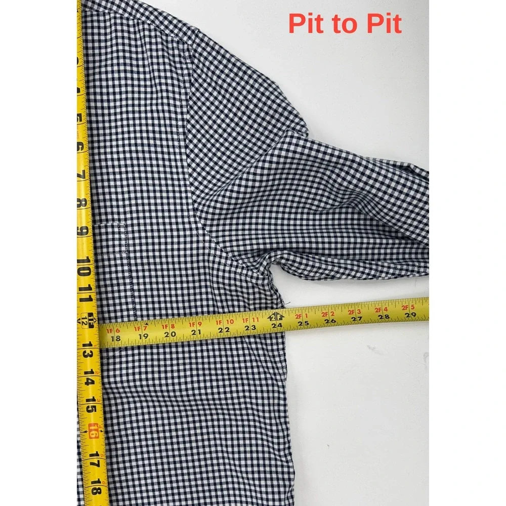 Banana Republic Mens XL Untucked Fit Oxford Shirt Navy Blue Gingham Check Cotton